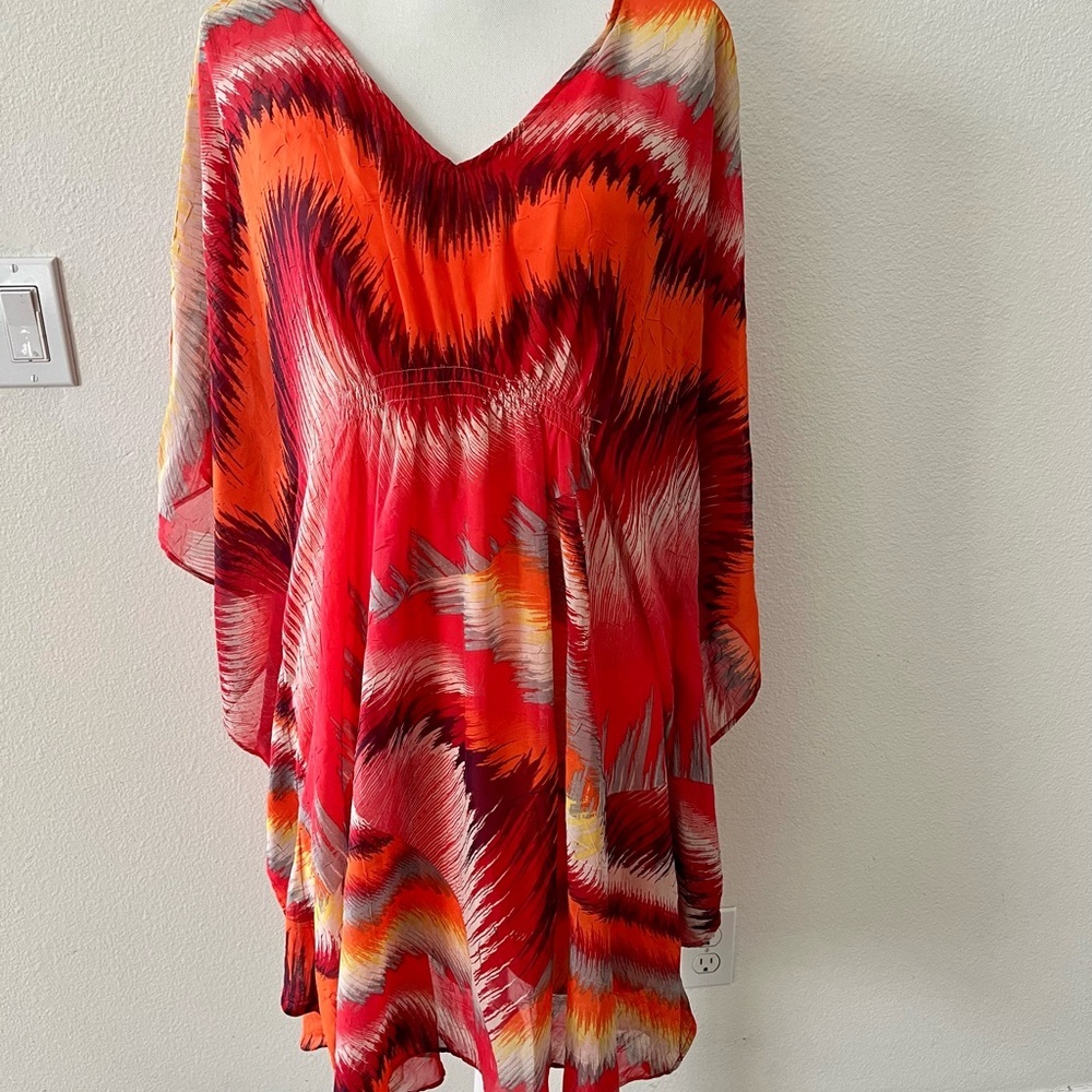 Women’s Red & Orange Printed Swim Cover-Up Tunic